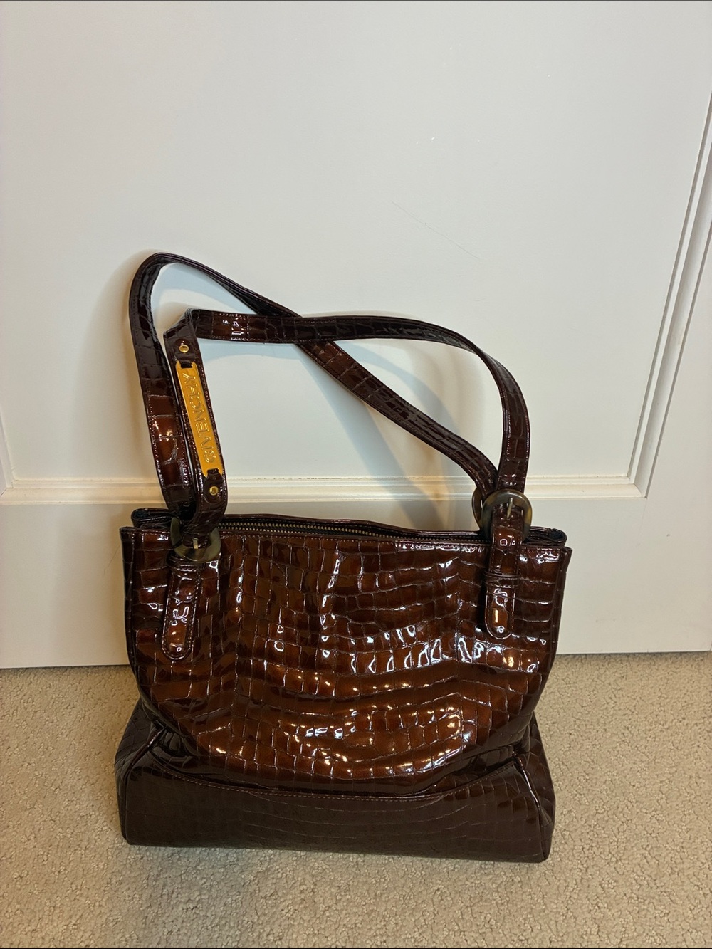 Vintage Givenchy Croc-Embossed Patent Leather Shoulder Bag👝
